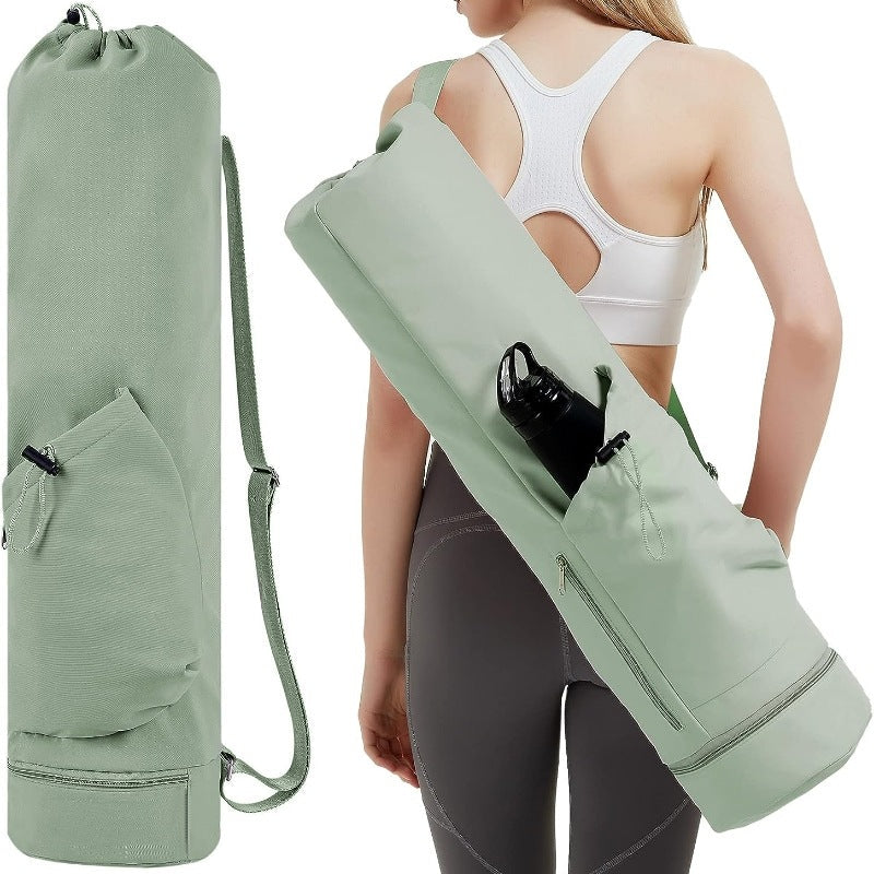 Green Durable Premium Yoga Mat Carry Bag - Multi-Functional Fitness Backpack with Wet Pocket(Mugs are filming props, not included)