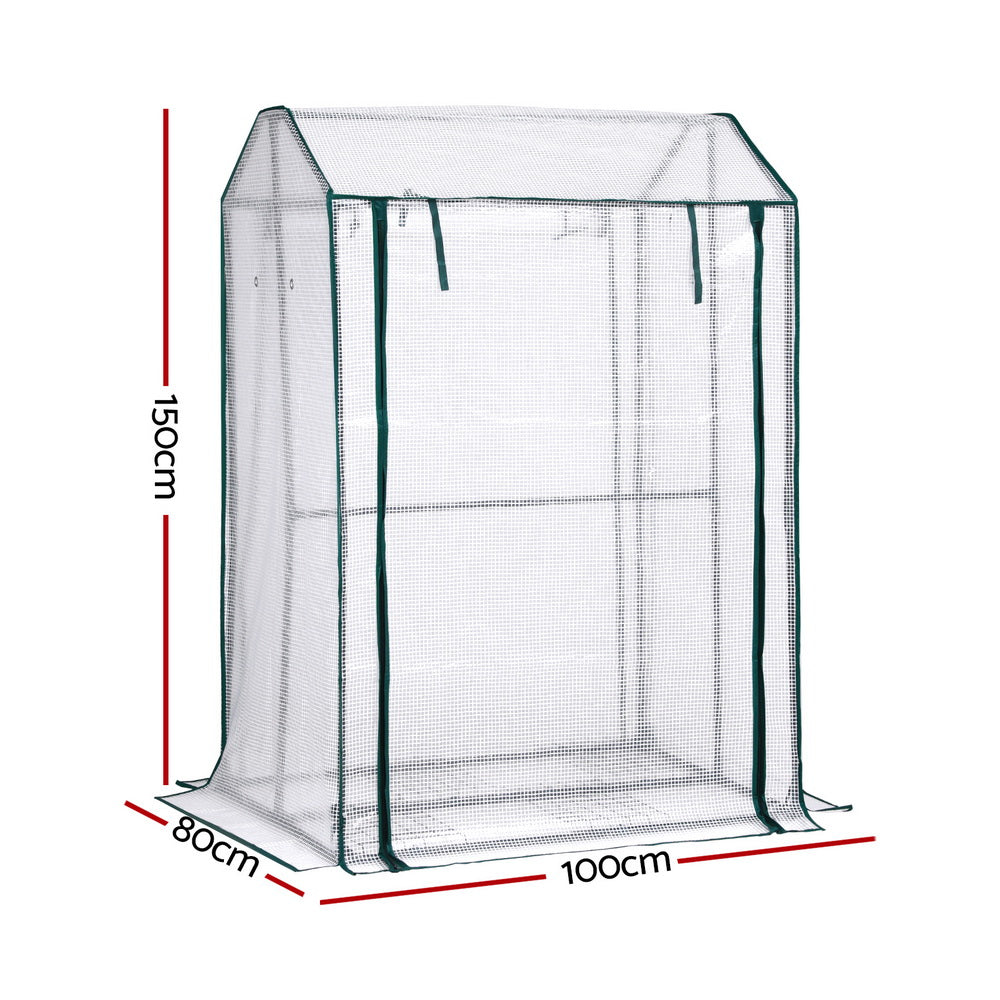 Green Fingers Mini Premium Greenhouse PE Cover Green House Roll-Up Zippered Door 1.0x0.8x1.5M