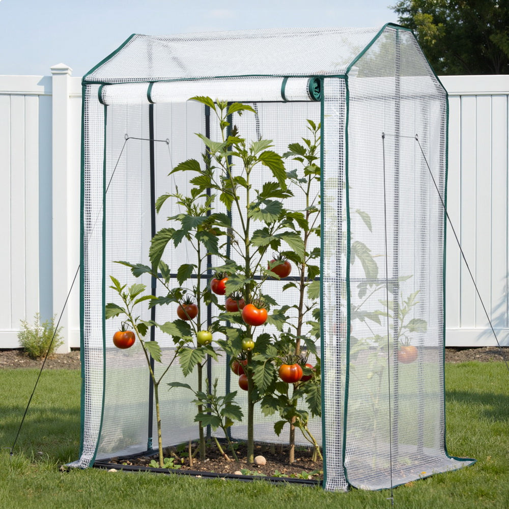 Green Fingers Mini Premium Greenhouse PE Cover Green House Roll-Up Zippered Door 1.0x0.8x1.5M