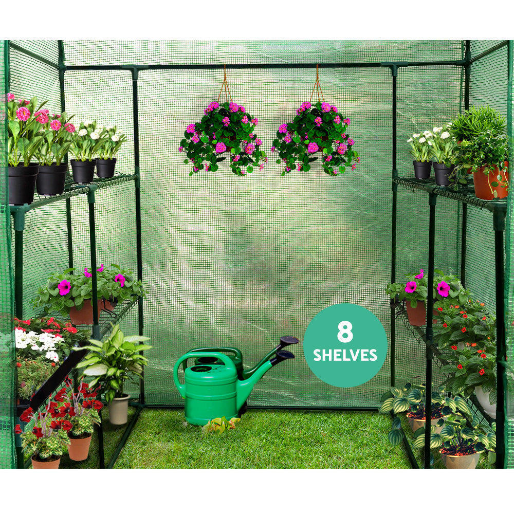 Green Fingers Premium Greenhouse 1.4x1.55x2M Walk in Green House Tunnel Plant Garden Shed 8 Shelves