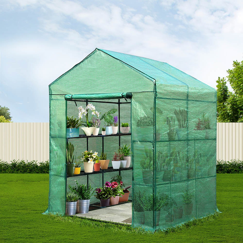 Green Fingers Premium Greenhouse 1.4x1.55x2M Walk in Green House Tunnel Plant Garden Shed 8 Shelves