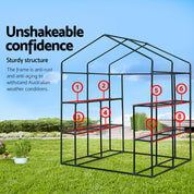 Green Fingers Premium Greenhouse 1.4x1.55x2M Walk in Green House Tunnel Plant Garden Shed 8 Shelves