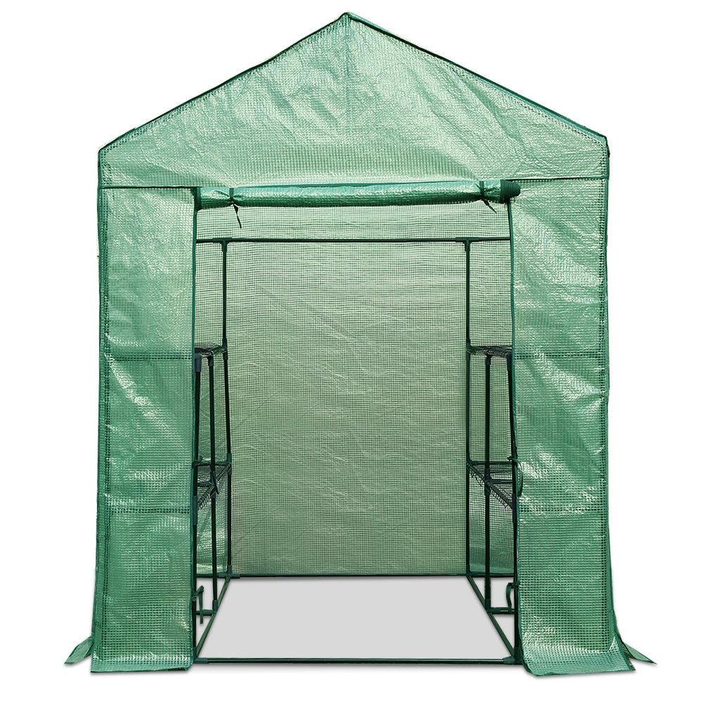 Green Fingers Premium Greenhouse 1.4x1.55x2M Walk in Green House Tunnel Plant Garden Shed 8 Shelves