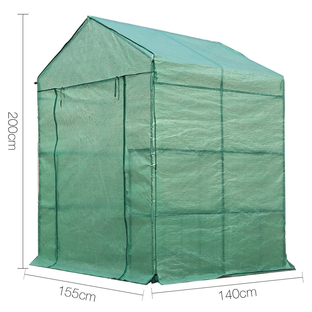 Green Fingers Premium Greenhouse 1.4x1.55x2M Walk in Green House Tunnel Plant Garden Shed 8 Shelves