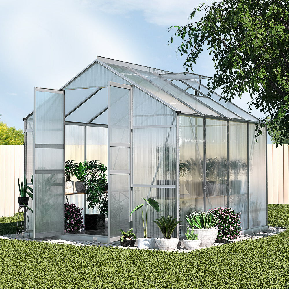 Green Fingers Premium Greenhouse 2.42x2.5x2.26M Aluminium Double Doors Green House Garden Shed