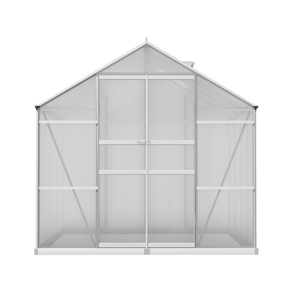 Green Fingers Premium Greenhouse 2.42x2.5x2.26M Aluminium Double Doors Green House Garden Shed