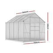 Green Fingers Premium Greenhouse 2.42x2.5x2.26M Aluminium Double Doors Green House Garden Shed
