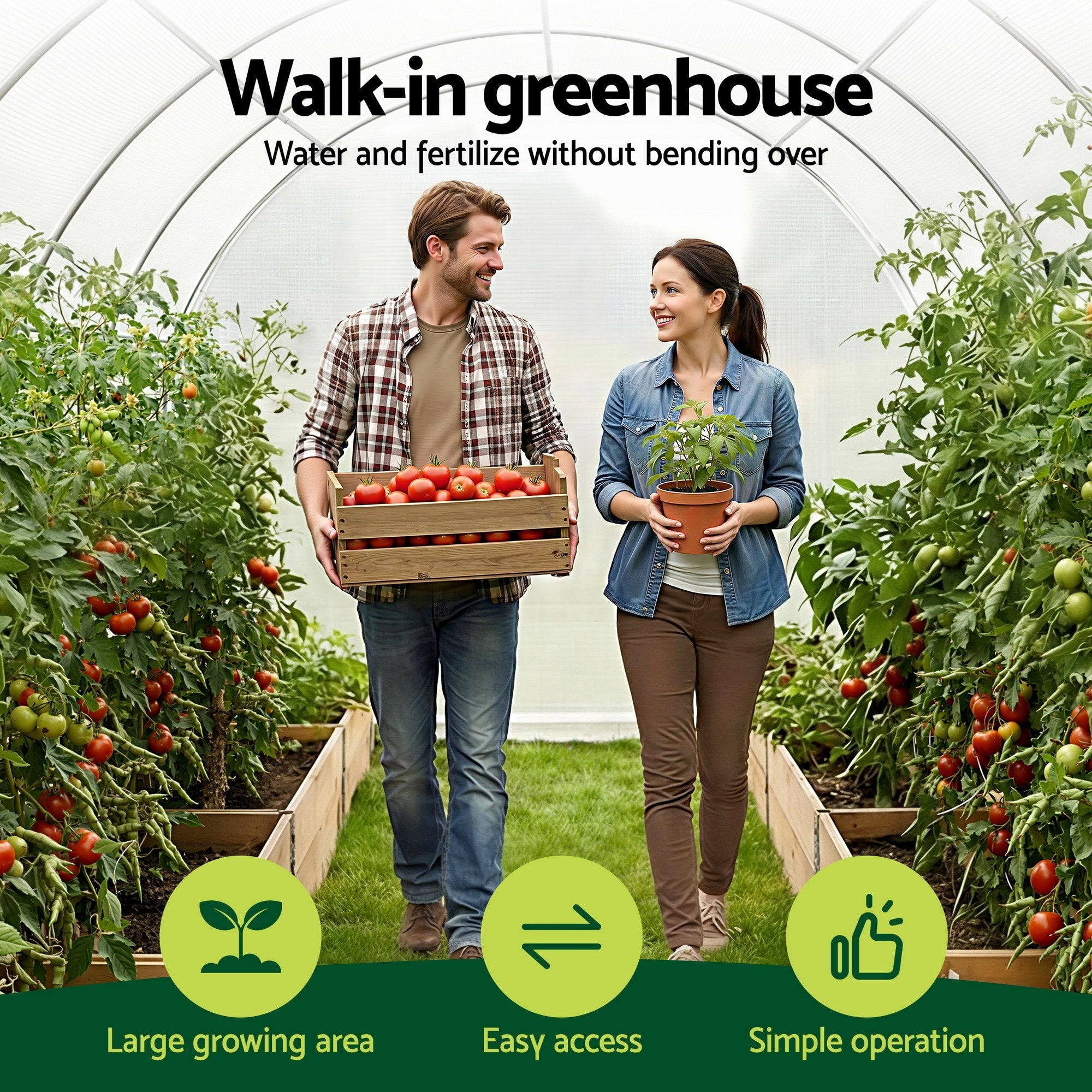 Green Fingers Premium Greenhouse 3x2x2M Walk in Green House White