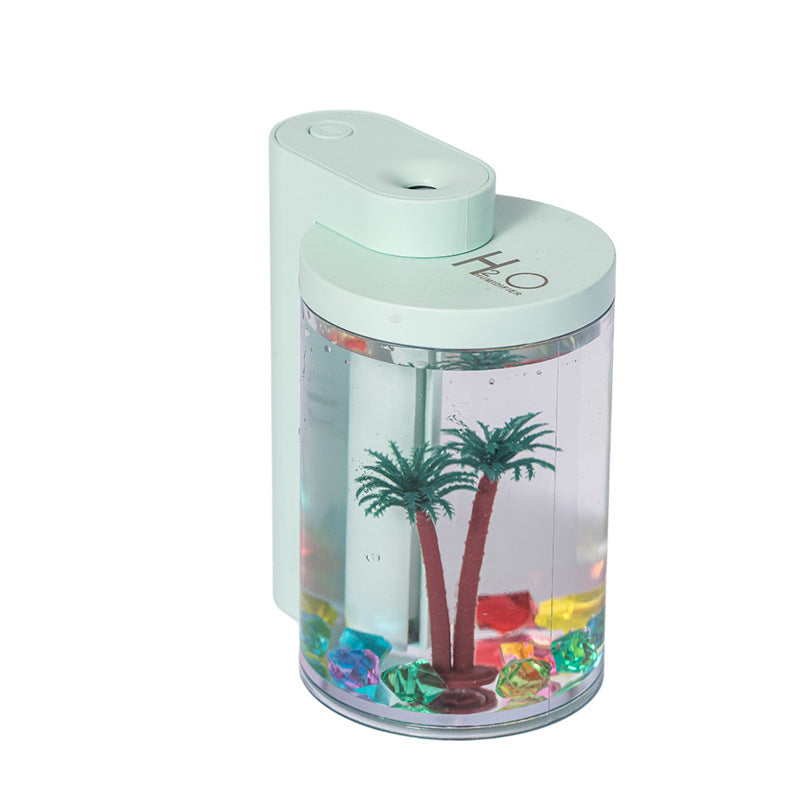 Green Mini USB Micro Landscape Ultrasonic Wellness Humidifier - 260ml Cool Mist Maker with LED Light