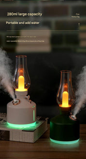 Green Retro Kerosene Lamp Humidifier - Rechargeable Cool Mist Maker with Dimmable Light