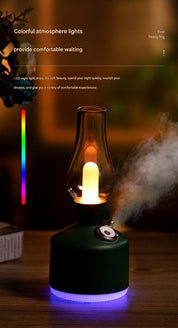 Green Retro Kerosene Lamp Ultrasonic Wellness Humidifier - Rechargeable Cool Mist Maker with Dimmable Light