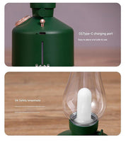 Green Retro Kerosene Lamp Ultrasonic Wellness Humidifier - Rechargeable Cool Mist Maker with Dimmable Light
