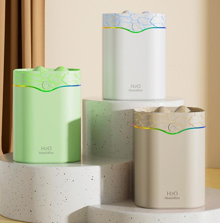 Green Volcano Style 2L Cool Mist Ultrasonic Wellness Humidifier - Triple Nozzle with RGB LED & Quiet Operation