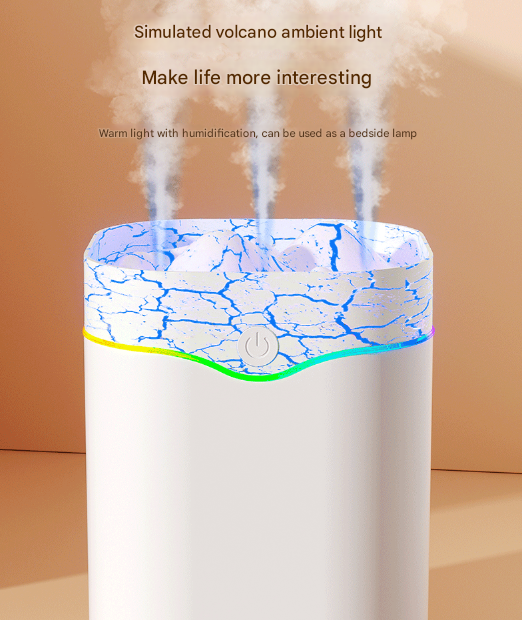 Green Volcano Style 2L Cool Mist Ultrasonic Wellness Humidifier - Triple Nozzle with RGB LED & Quiet Operation