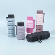 Grey and Black Collapsible Silicone Water Bottle - 510ml Portable Food-Grade Travel & Sports Drink Flask