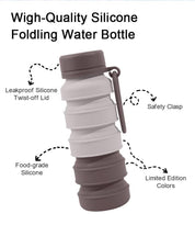 Grey and Black Collapsible Silicone Water Bottle - 510ml Portable Food-Grade Travel & Sports Drink Flask