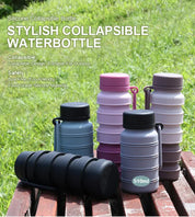 Grey and Black Collapsible Silicone Water Bottle - 510ml Portable Food-Grade Travel & Sports Drink Flask