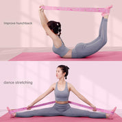 Grey Instructional Yoga Stretch Strap with Embroidered Pose Guide - 11-Loop Flexibility Band