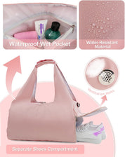 Gym Bag for Women with Shoe Compartment Yoga Mat Bag with Wet Pocket and Water Bottle Holder Weekender Bag with Strap
