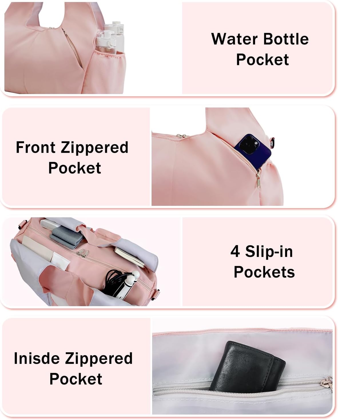 Gym Bag for Women with Shoe Compartment Yoga Mat Bag with Wet Pocket and Water Bottle Holder Weekender Bag with Strap