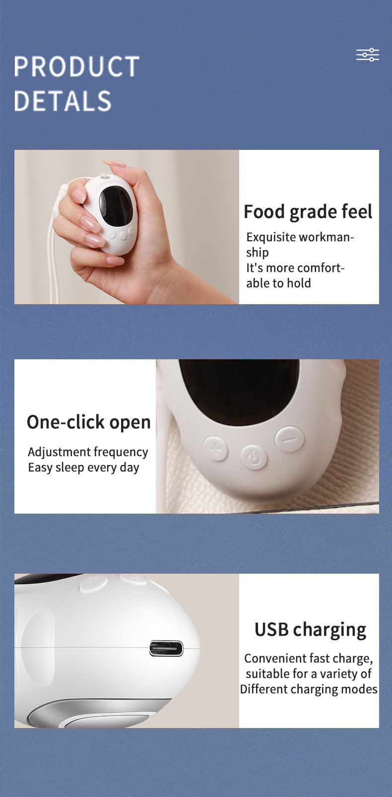 Handheld Microcurrent Premium Sleep Aid Device - USB Rechargeable Pulse Massager for Relaxation & Deep Sleep(black)