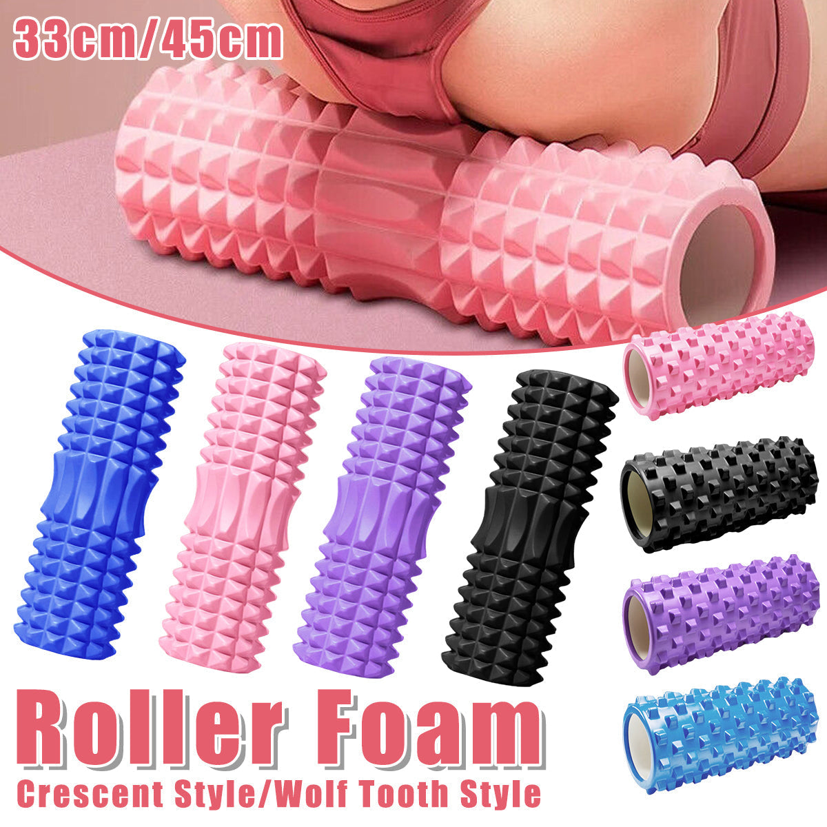 High Density EVA Foam Roller Yoga Massage Stick for Fitness - Wolf Tooth Style Purple-45cm