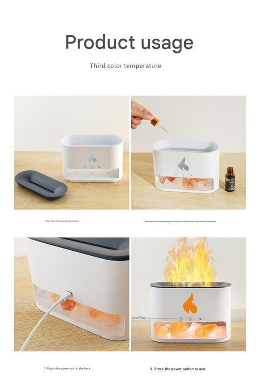 Himalayan Salt Stone Flame Premium Aromatherapy Diffuser & Humidifier - 7 Light Options, Ultrasonic, Auto Shut-Off(white)