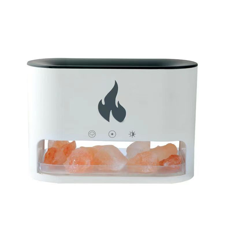 Himalayan Salt Stone Flame Premium Aromatherapy Diffuser & Humidifier - 7 Light Options, Ultrasonic, Auto Shut-Off(white)