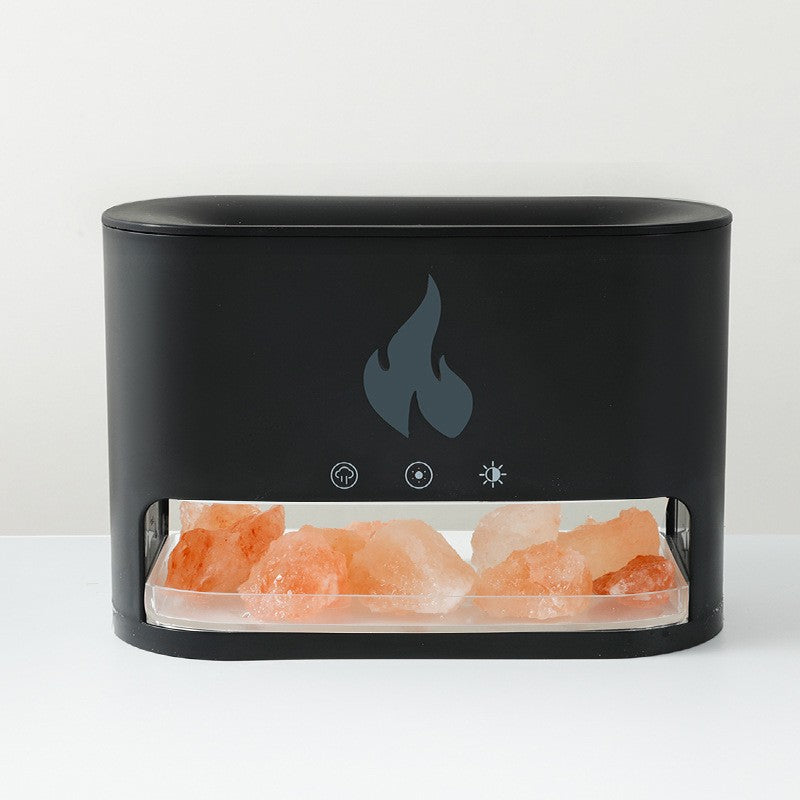Himalayan Salt Stone Flame Premium Aromatherapy Diffuser & Humidifier - 7 Light Options, Ultrasonic, Auto Shut-Off(black)