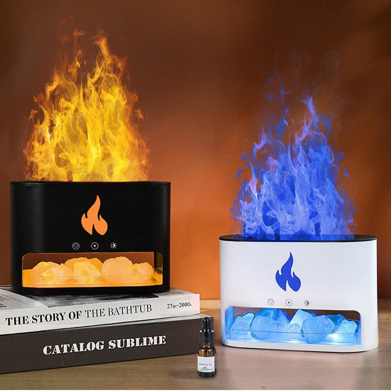 Himalayan Salt Stone Flame Premium Aromatherapy Diffuser & Humidifier - 7 Light Options, Ultrasonic, Auto Shut-Off(black)