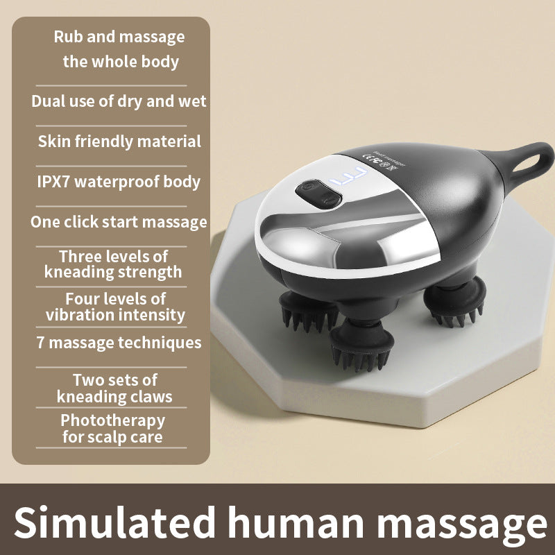 Intelligent 3D Electric Head & Scalp Therapeutic Massager - 7 Massage Techniques, IPX7 Waterproof, Rechargeable(black)