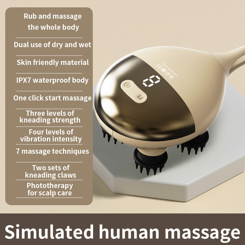 Intelligent 3D Electric Head & Scalp Therapeutic Massager - 7 Massage Techniques, IPX7 Waterproof, Rechargeable(Yellow)