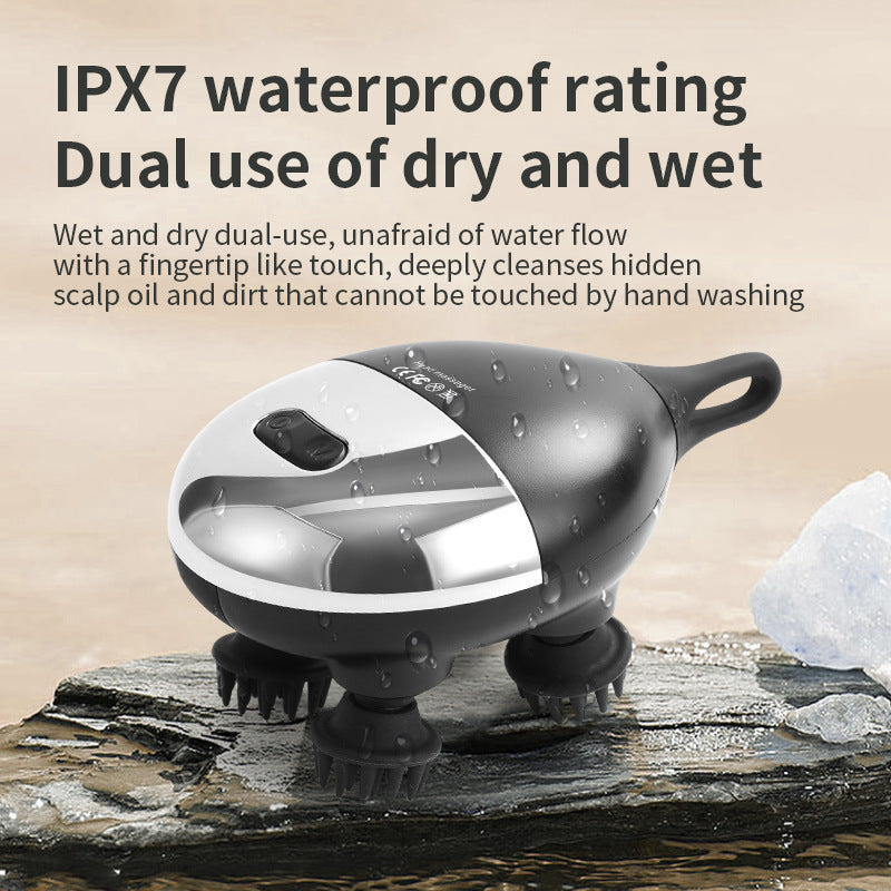 Intelligent 3D Electric Head & Scalp Therapeutic Massager - 7 Massage Techniques, IPX7 Waterproof, Rechargeable(black)