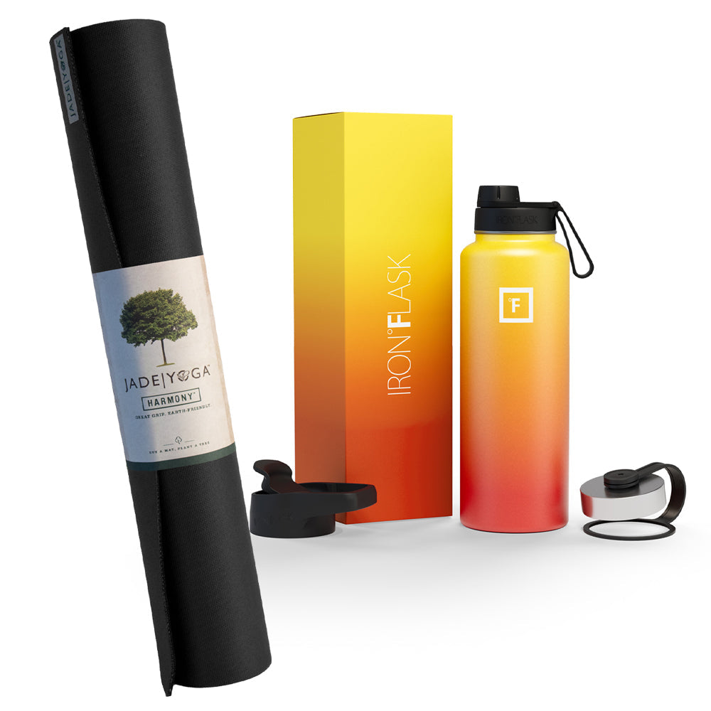 Jade Yoga Harmony Mat- Black & Iron Flask Wide Mouth Bottle with Spout Lid Fire 32oz/950ml Bundle - Sports & Fitness >