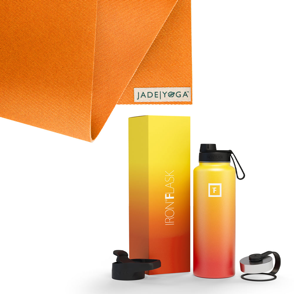 Jade Yoga Harmony Mat - Orange & Iron Flask Wide Mouth Bottle with Spout Lid Fire 32oz/950ml Bundle - Sports & Fitness