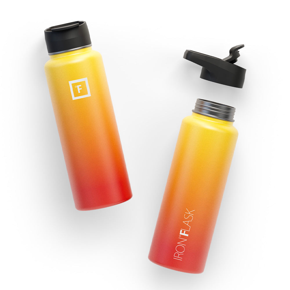 Jade Yoga Harmony Mat - Orange & Iron Flask Wide Mouth Bottle with Spout Lid Fire 32oz/950ml Bundle - Sports & Fitness