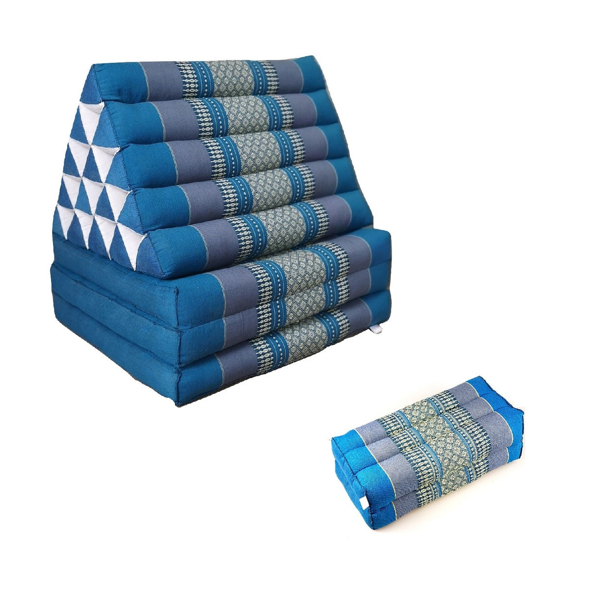 Jumbo Thai Triangle Pillow THREE FOLDS Blue + Arm/Leg Rest Block - Home & Garden > Bedding > Pillows