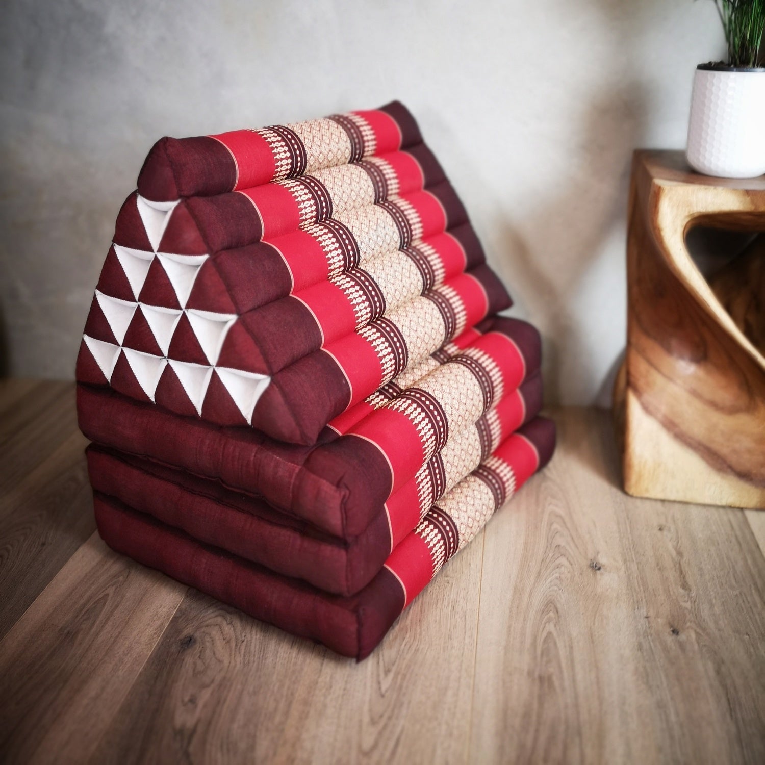 Jumbo Thai Triangle Pillow THREE FOLDS RED - Home & Garden > Bedding > Pillows