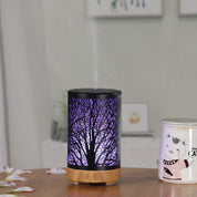 Khaki and Black Forest Design Iron Essential Oil Premium Diffuser - 7 Color LED Ultrasonic Cool Mist Humidifier 100ml