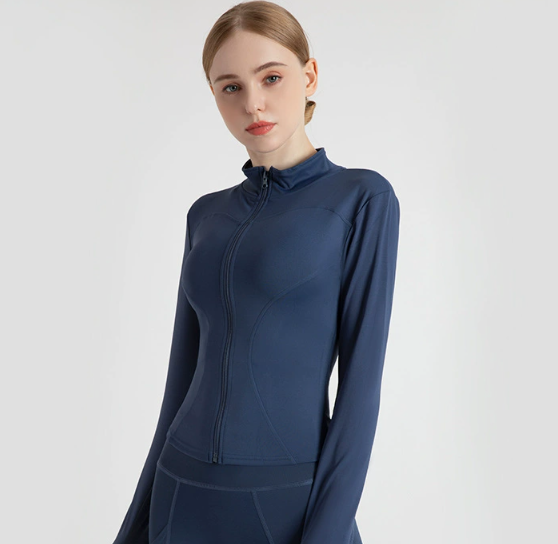 L Blue High-Stretch Slim Fit Premium Yoga Jacket - Full Zip Workout Sports Jacket for Women