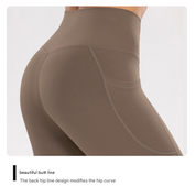 L Dark Khaki High-Waist Seamless Yoga Leggings with Pockets - Ultra Soft & Quick-Dry Workout Tights - Sports & Fitness