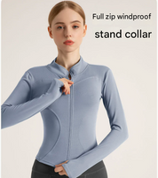 L Grey High-Stretch Slim Fit Premium Yoga Jacket - Full Zip Workout Sports Jacket for Women