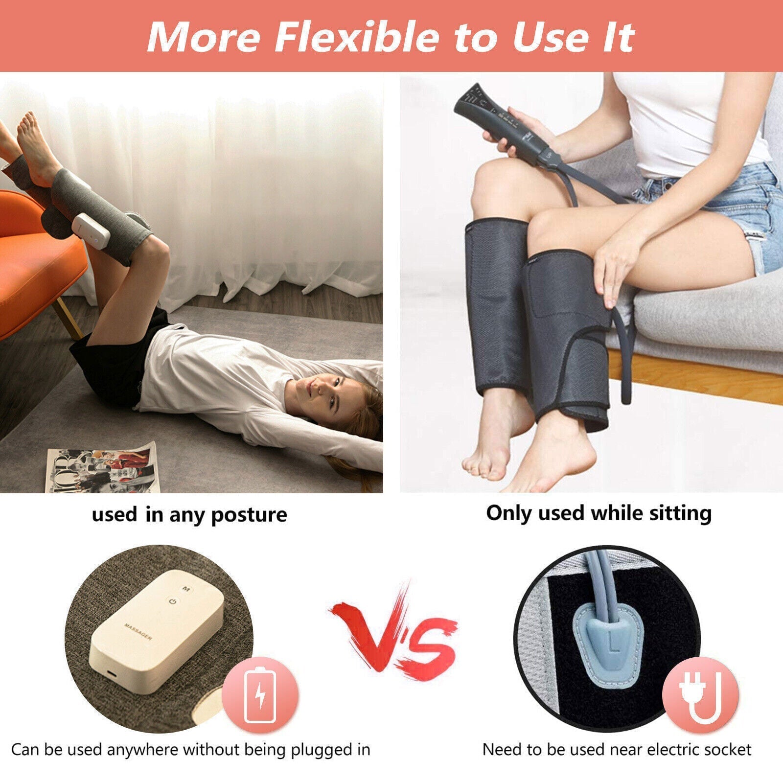 Leg Therapeutic Massager Heated Air Compression Foot Massage Calf Circulation Muscles Relax