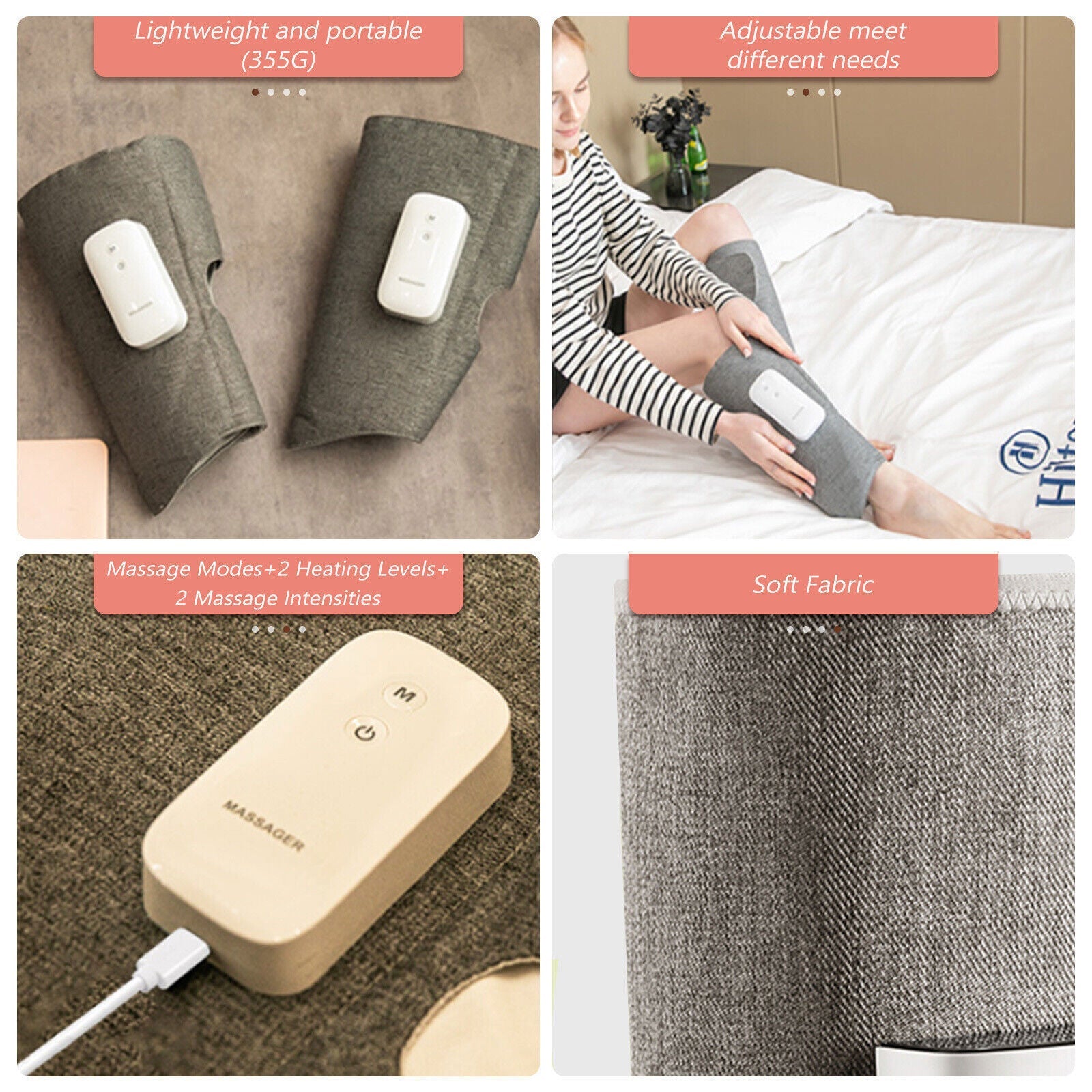 Leg Therapeutic Massager Heated Air Compression Foot Massage Calf Circulation Muscles Relax