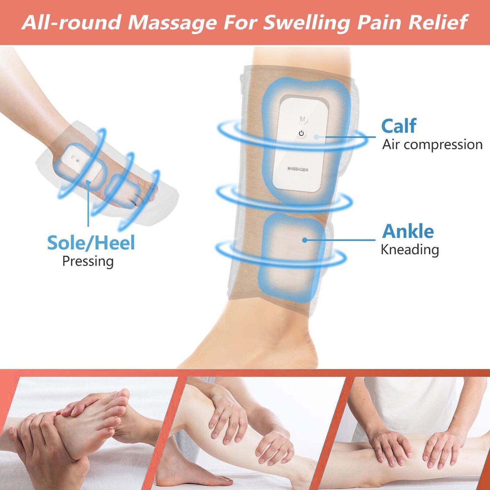 Leg Therapeutic Massager Heated Air Compression Foot Massage Calf Circulation Muscles Relax