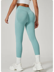 Light Blue High-Waisted Butt Lift Yoga Pants for Women - Peach Hip Design Full-Length Leggings Workout and Fitness