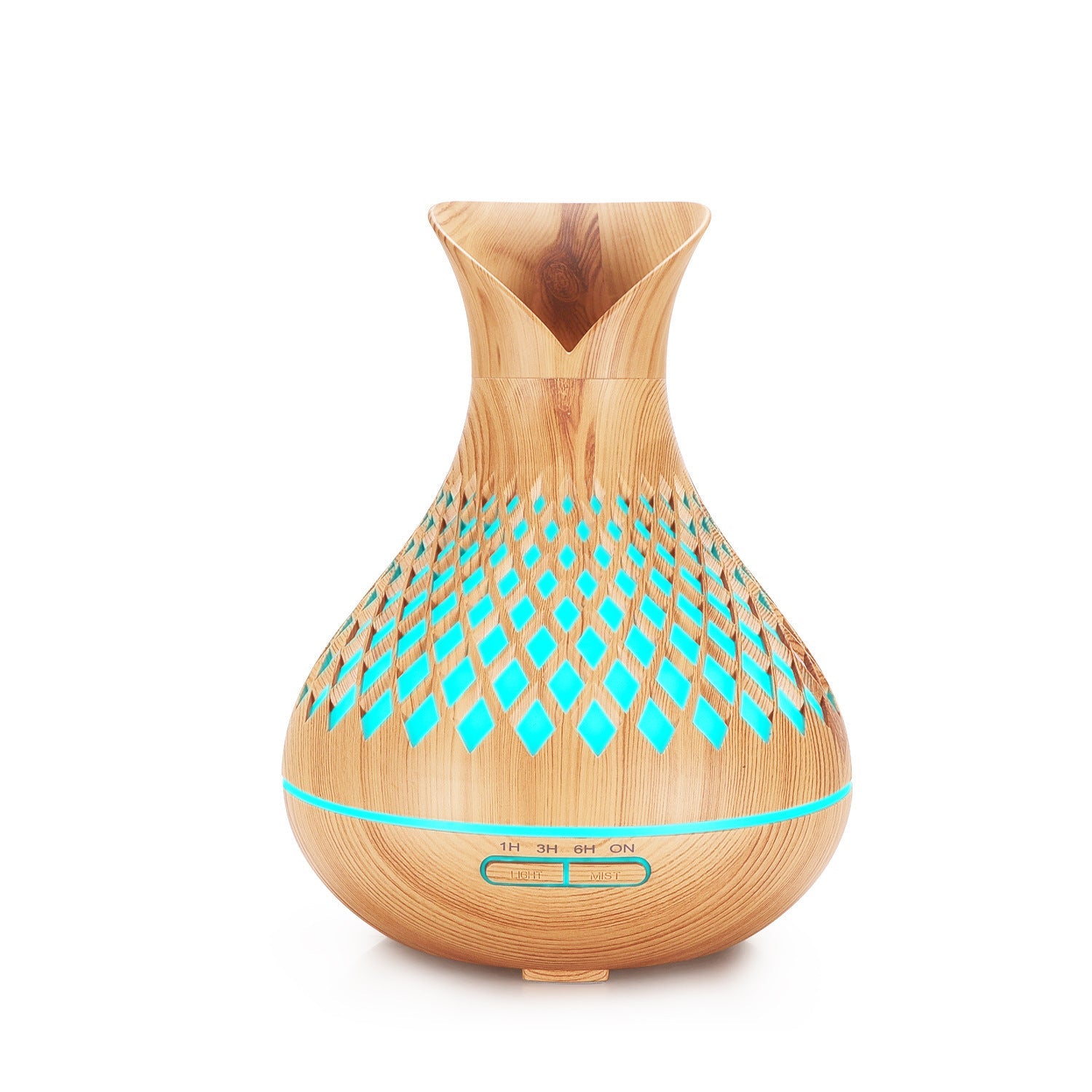 Light Woodgrain 500ml Wood-Grain Essential Oil Aroma Diffuser with Lattice Design and Humidifier - Appliances > Aroma