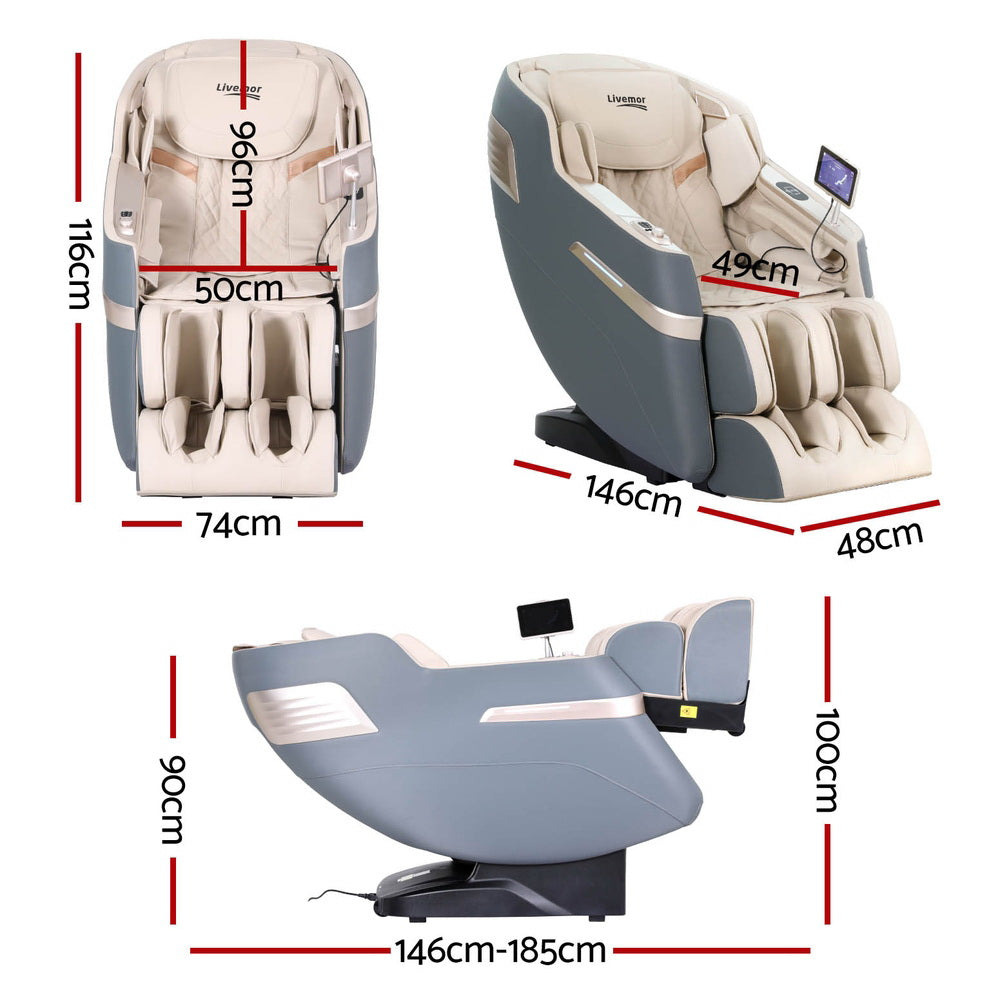 Livemor 4D Massage Chair Electric Recliner Home Therapeutic Massager Gray Sina