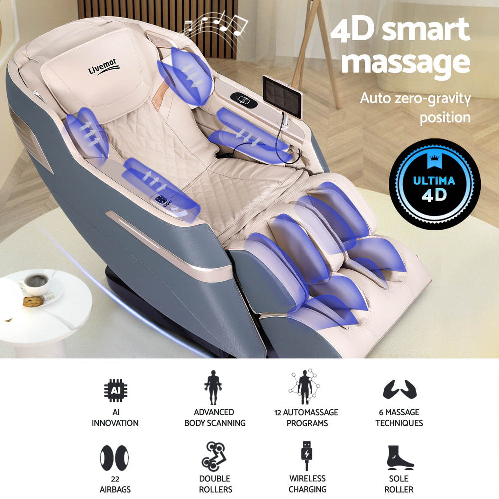 Livemor 4D Massage Chair Electric Recliner Home Therapeutic Massager Gray Sina