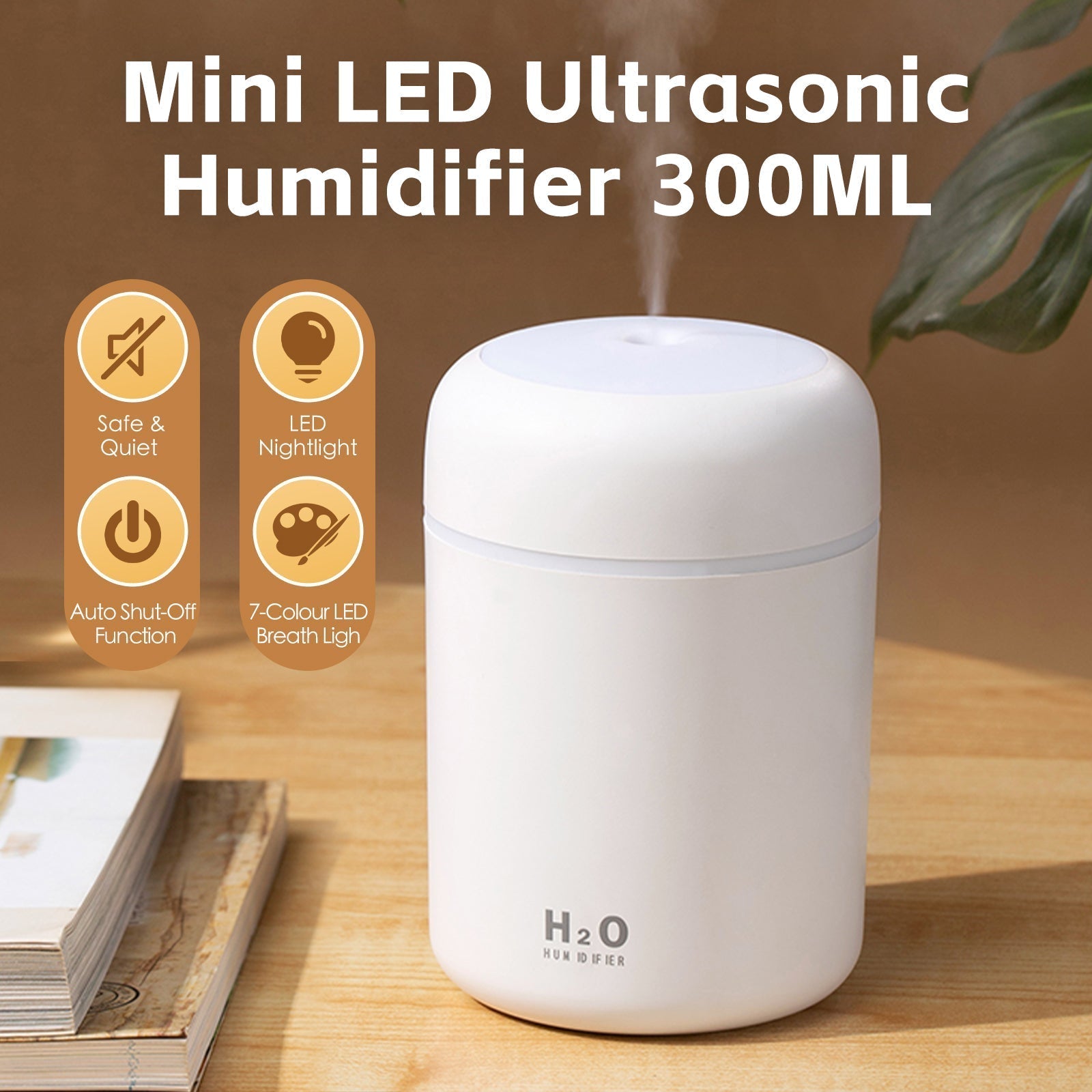 Living Today Mini LED Ultrasonic Ultrasonic Wellness Humidifier 300ml